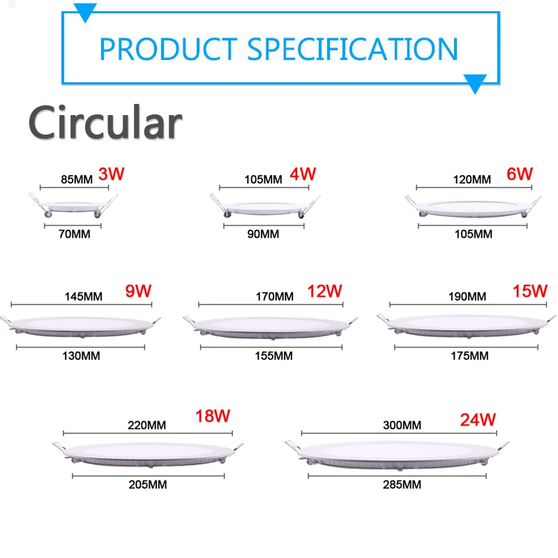 LED Ultra thin Downlight lamp 24W 18W 12W 9W 6W 3W AC110V 220V led ceiling recessed grid downlight slim round square panel light