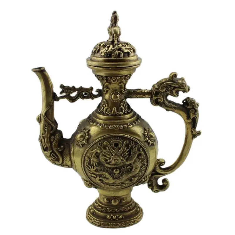 China Old Bronze Dragon Pattern Pot Flagon