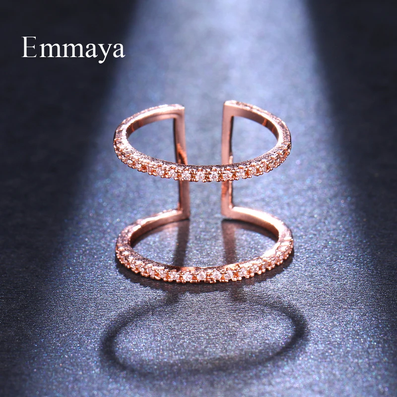 Emmaya Fashion Creative Design Double Round Connecting Appearance Zircon Adjustable Brilliant Ring For Women Present