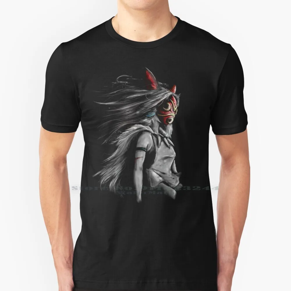 Fury Of The Princess Anime Digital Painting 100% Cotton T Shirt Girl Woman Forest Nature Wolf Wolves Cartoon Animation