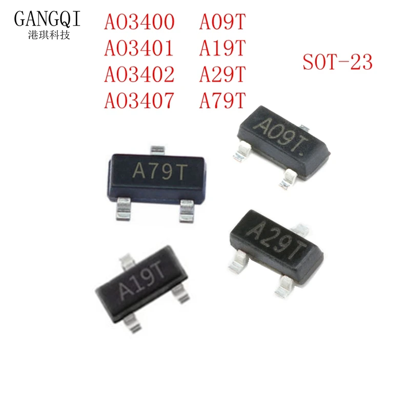 50 sztuk/partia AO3400 A09T AO3401 A19T AO3402 A29T AO3407 A79T SMD SOT23 nowy tranzystor MOS FET