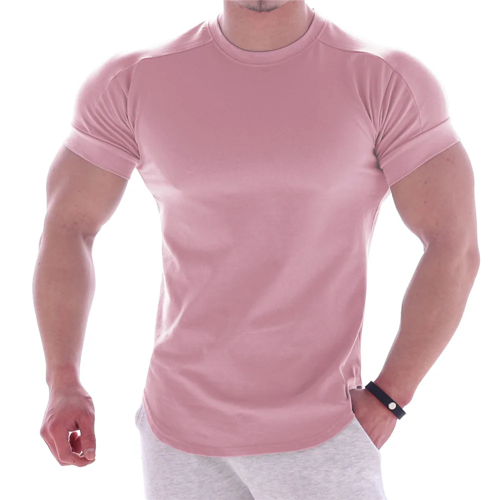 Men Summer T Shirts High Elastic Slim Fit Tshirt Men Quick-drying Curved Hem Mens T-Shirts Solid Color 3XL