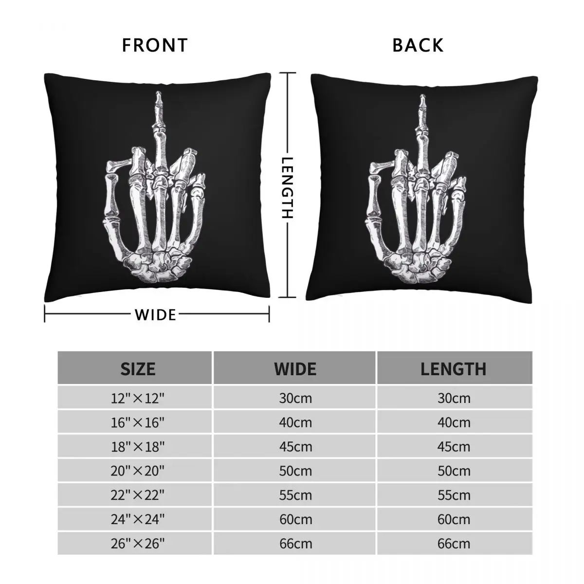 Skeletal Middle Finger Pillowcase Polyester Linen Velvet Zip Decor Throw Pillow Case Car Cushion Cover