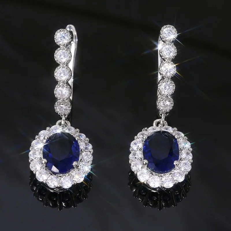 CAOSHI Delicate Drop Earrings for Women Silver Color Inlaid Blue/White Zirconia Elegant Wedding Accessories Classic Jewelry Gift