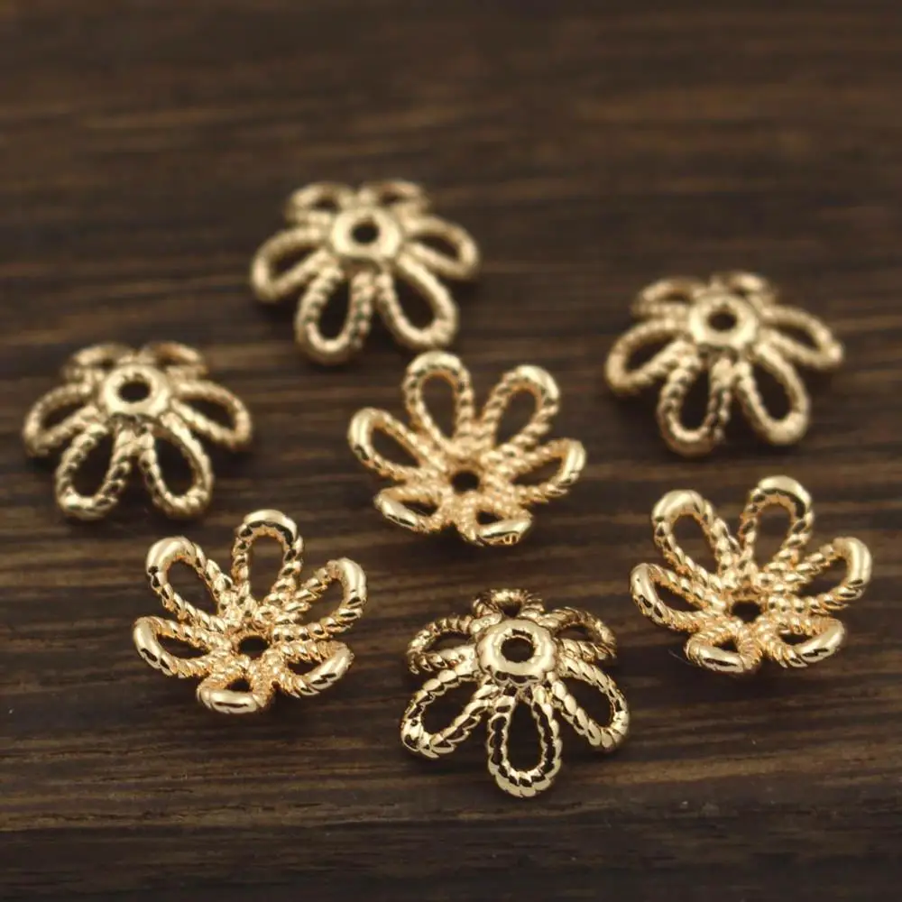 30pcs 10mm Brass Casted 6 Petals Filigree Flower Spacer Beads Caps Tassel Caps Tiny Charms DIY Jewelry Accessories Findings