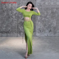 Belly Dance Suit Modal Top Long Sleeve Split Skirt Performance Clothes Female Adult Elegant Bandage Set Competition Clothing