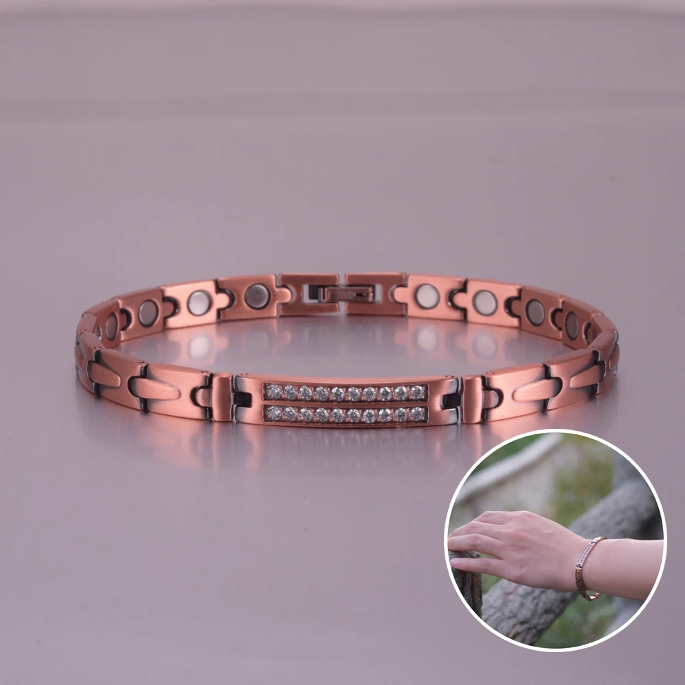 Pure Copper Magnetic Bracelet for Women Arrow Cubic Zirconia ID Bracelets Magnetic Therapy Copper Jewelry Women Arthritis Health