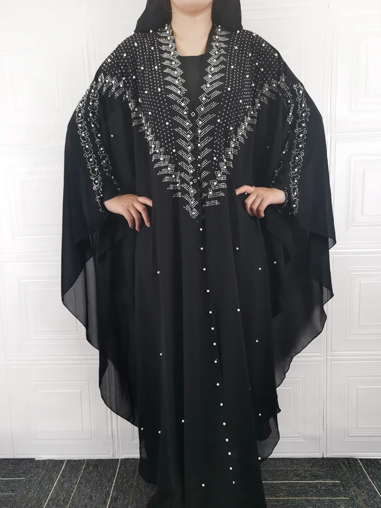 Schwarz Abaya Dubai Türkei Muslim Hijab Kleid 2021 Kaftan Marocain Arabe Islamische Kleidung Kimono Femme Musulmane Djellaba