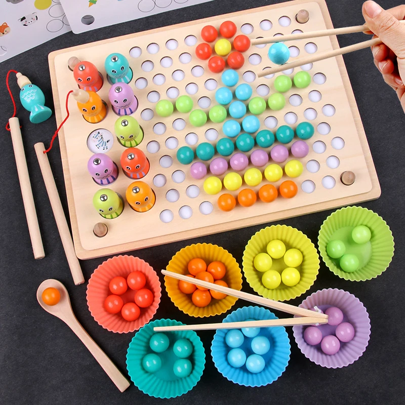 Montessori brinquedo de madeira para crianças, treinamento de movimento manual, Clip Bead, Cognição de cores, Clip, brinquedos, presente, quente, 10 estilos