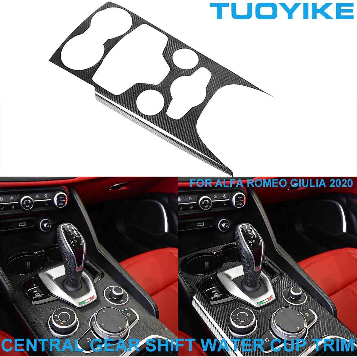 

LHD RHD Car Styling Real Dry Carbon Fiber Central Gear Shift Water Cup Holder Panel Trim Cover Stick For Alfa Romeo Giulia 2020