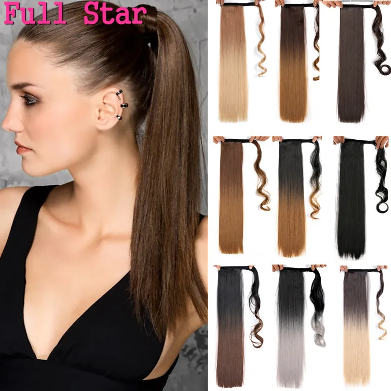 

Full Star Long Silky Straight Synthetic Drawstring Ponytail Hairpieces for Women Clip In Hair Tail False Hair Extensions