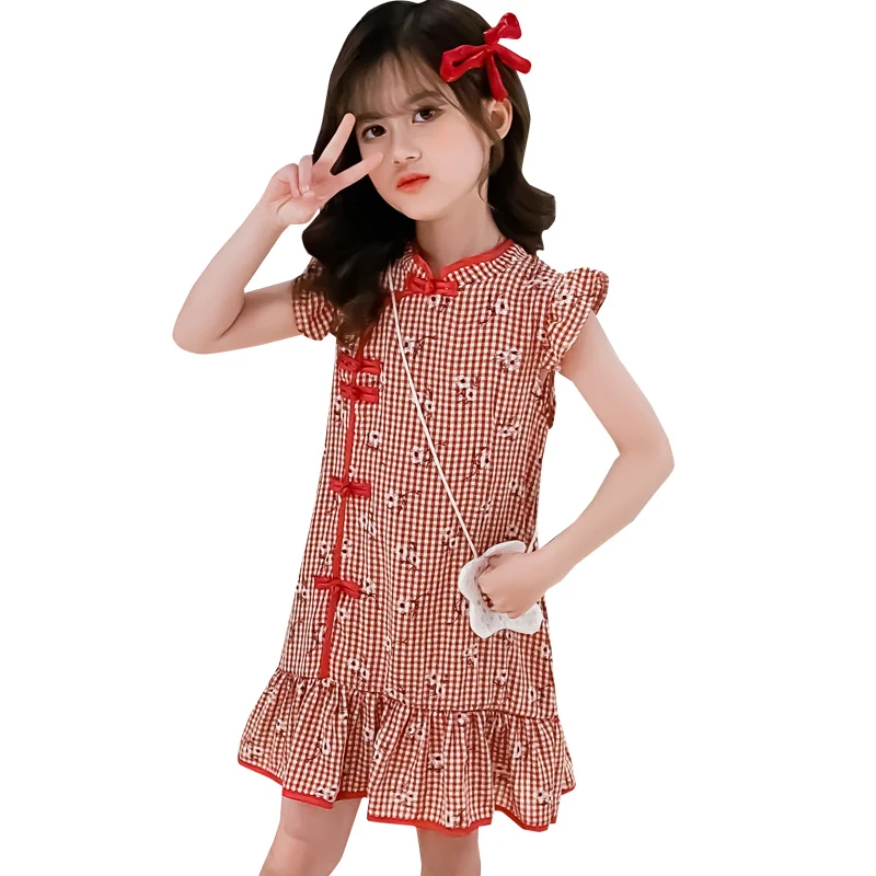 Vestido Cheongsam chino moderno, moda de Año Nuevo para niños, prendas chinas tradicionales, vestido de rendimiento Qipao con bolsas