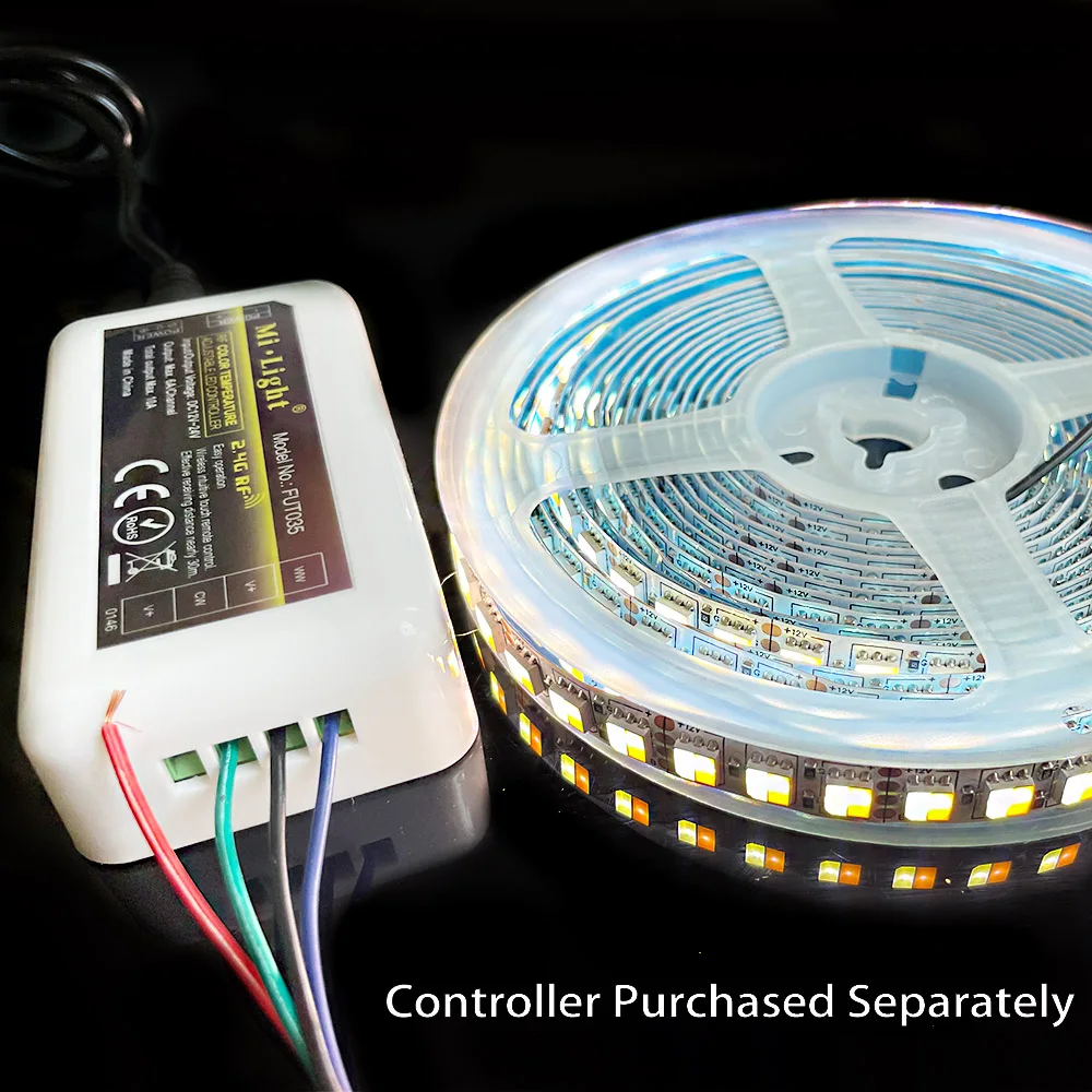 LED Strip Dual White Warm White 2 in 1 Chip 5050 LED Tape CCT Color Temperature Ajustable DC12V/24V Waterproof 60leds 120leds