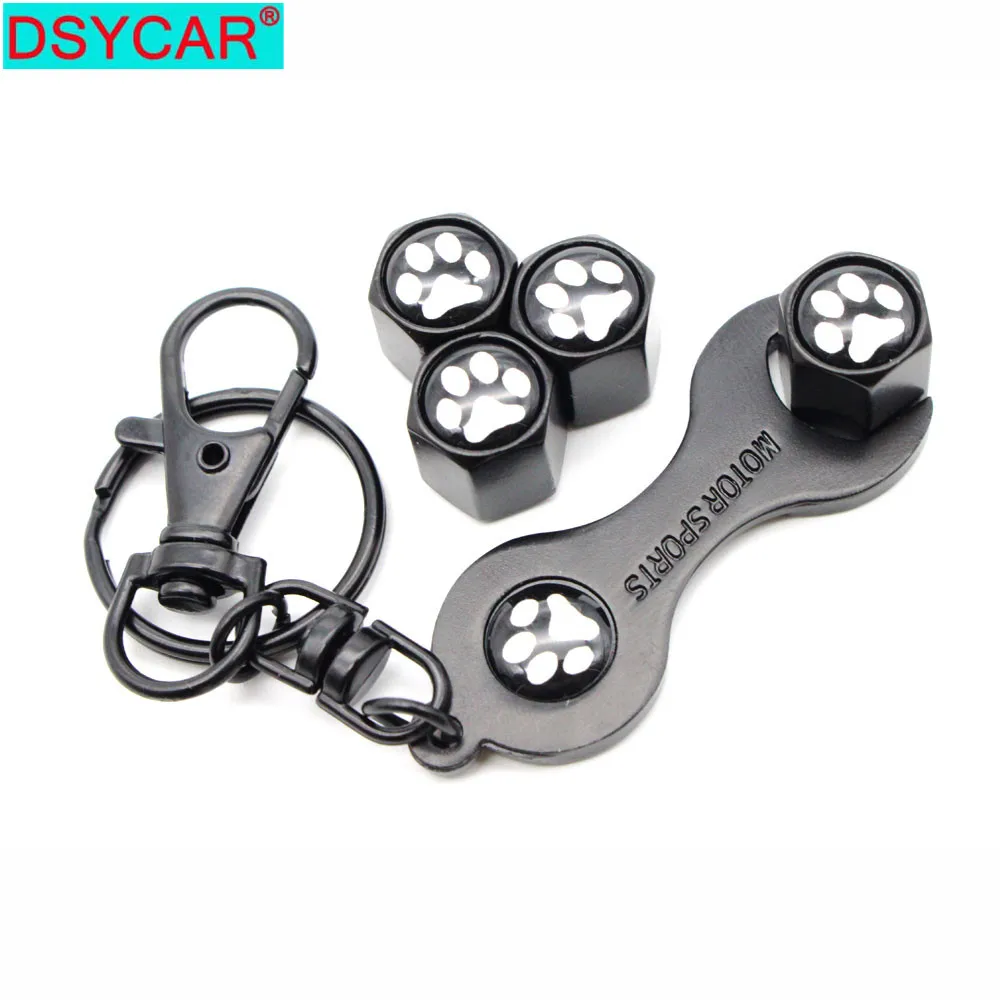 

DSYCAR 1Set Zinc Alloy Anti-theft Car Wheel Tire Valve Stem Caps Air+ Wrench Keychain Auto Car Accessories Wheels Tires Parts