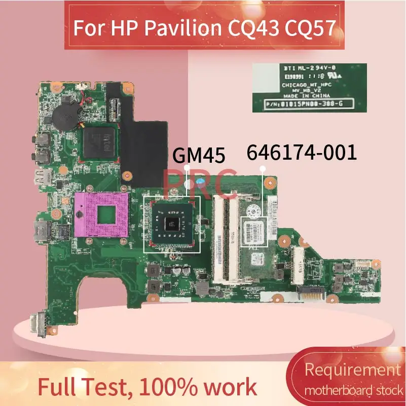 

For HP COMPAQ CQ43 CQ57 GM45 Notebook Mainboard 01015PN00-388-G DDR3 Laptop Motherboard 646174-001 646174-001