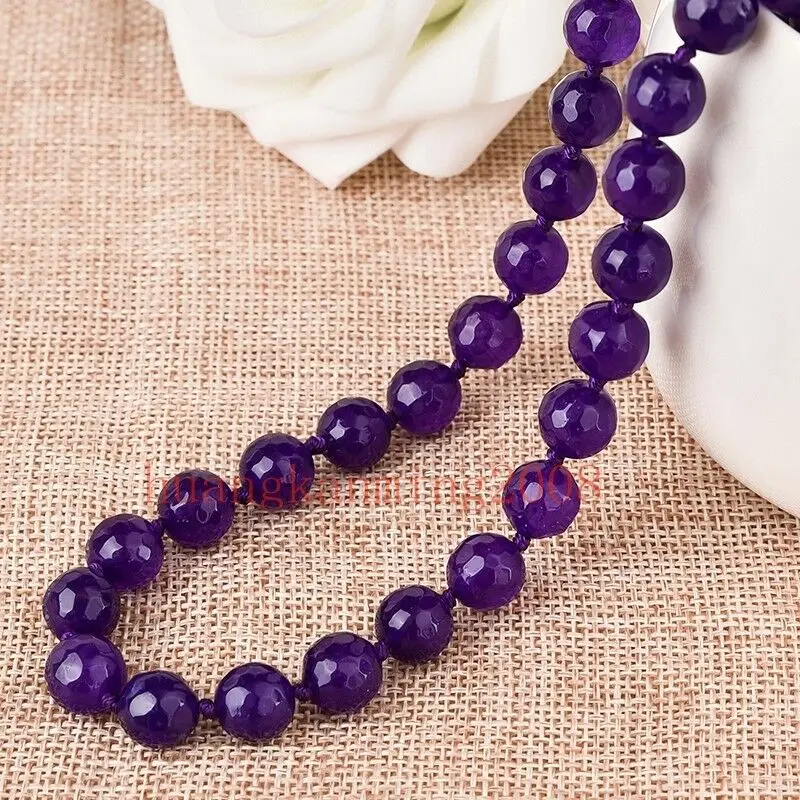 

Long 18"10mm Faceted Purple Jade Round gemstone Necklace AAA