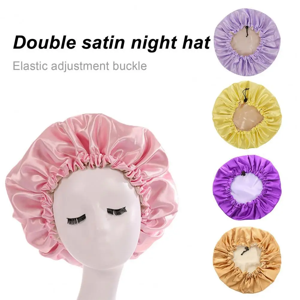 Sleep Cap Double Layer Adjustable Reversible Large Satin Bonnet Cap for Women Hair styling accessories