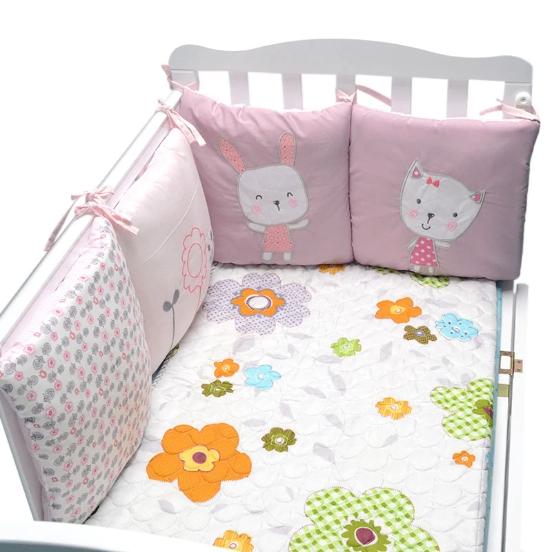 

6Pcs/Set Baby Anti-collision Bed Bumper In The Crib Rabbit Flowers Baby Bedding Breathable Comfortable Crib Bumper for Baby