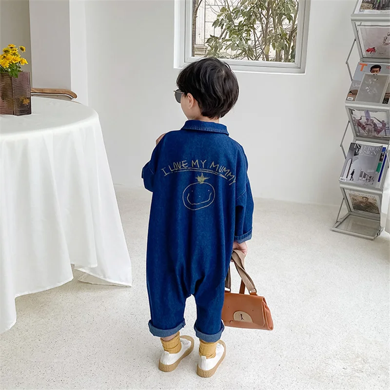 Korean style boys girls loose casual bodysuits spring autumn unisex kids cartoon long sleeve one-piece clothes