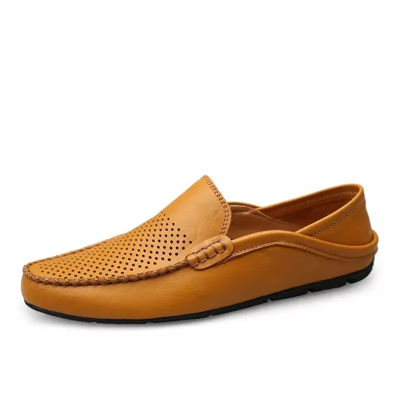 Men's Genuine Leather Men Casual Shoes Italian Men Loafers Moccasins Slip On Flats Breathable Hollow Out Male Driving Shoes