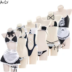 AniLV Maid Series Swimsuit Bodysuit Bikini Costume Student Summer Role Play Pool Party Anime Girl Maid Unifrom Swimwear Cosplay