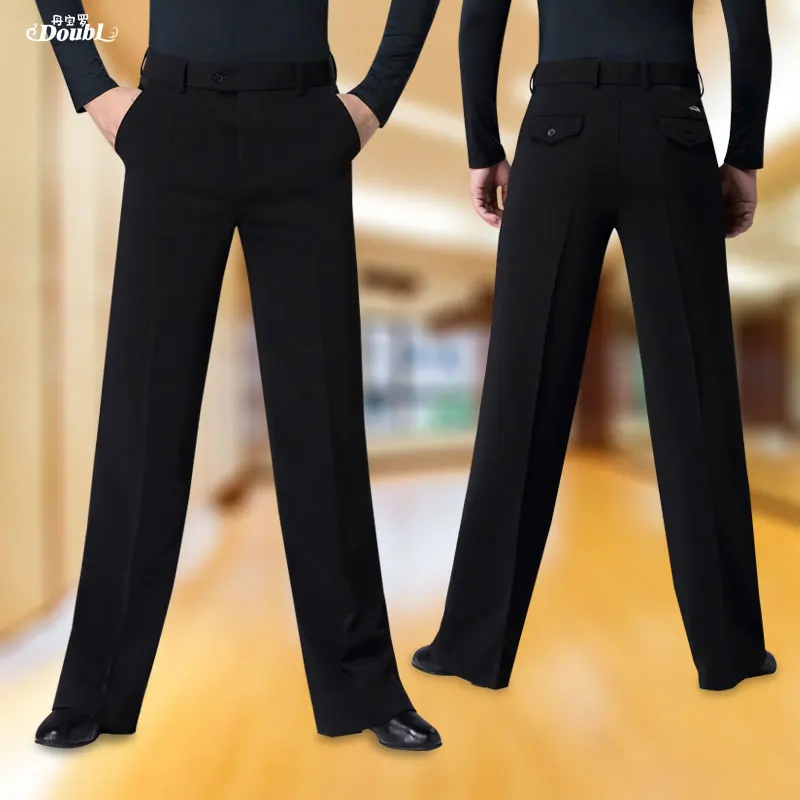 Doubl Brand Ballroom New Dance Pants Lady\'s for Men\'s Standard Latin Dancing Salsa Waltz Pocket Flap Wide Straight Legs