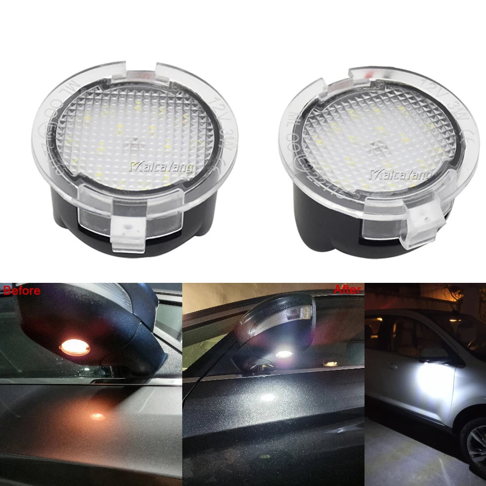 2Pcs Canbus No Error LED Side Mirror Puddle Lights For Ford F150 Mondeo Mk5 Mustang Edge Explorer Expedition Flex 6000K White