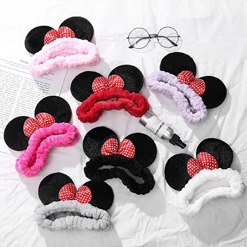 Classic cute mickey minnie head band bow wash face make up hair band mouse ear cartoon headdress women girl hair Accessories