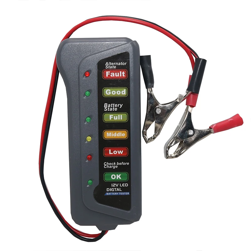 

1 Pcs Mini 12V car battery tester LCD digital alternator 6 LED lights display system analyzer Motorcycle inspection tool