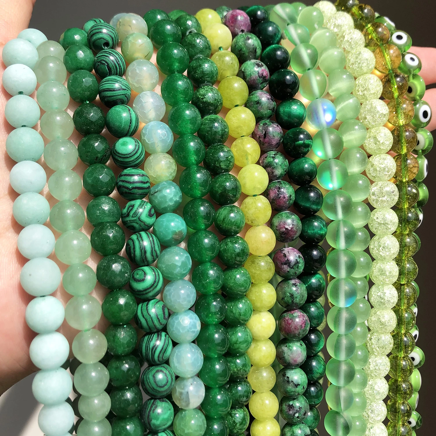 Green Peridot Chalcedony Chrysocolla Malachite Cat Eye Stone Natural Loose Beads For Bracelet Neckalce Jewelry DIY Making 15''