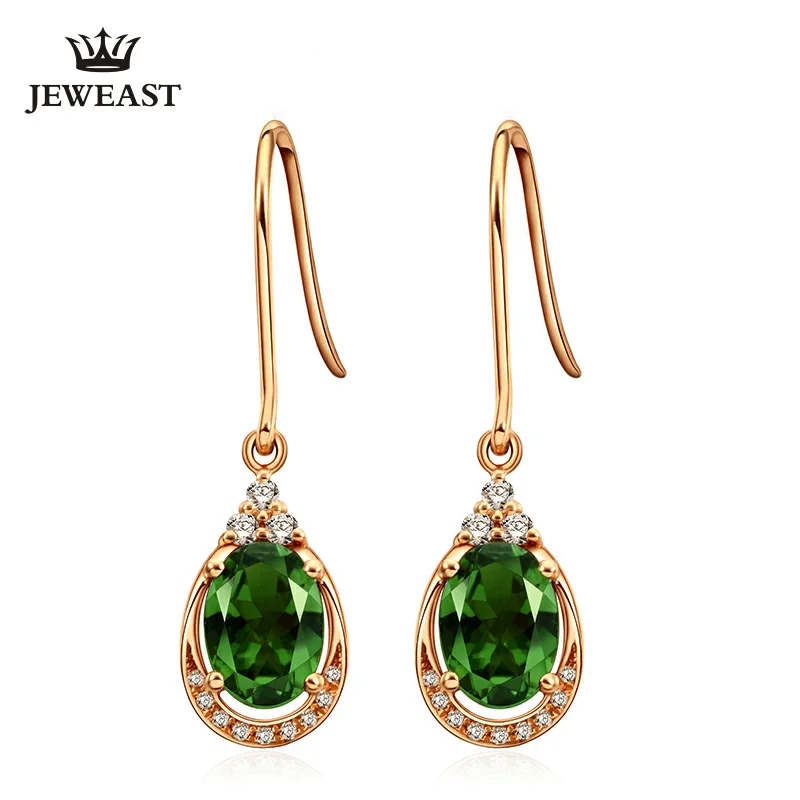 LSZB Natural green tourmaline 18K Pure Gold Earring Real AU 750 Solid Gold Earrings  Diamond  Trendy Jewelry Hot Sell New 2023