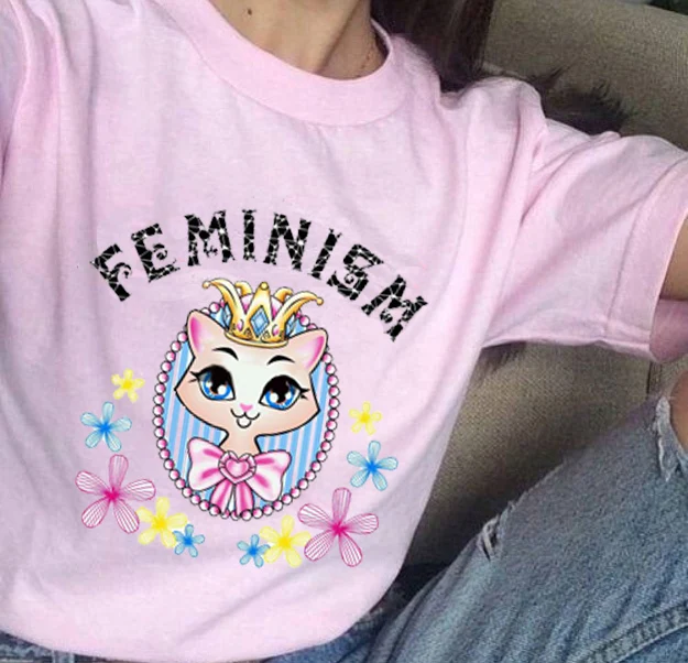 PUDO-Feminist Feminism T Shirt feminism cat Human Rights Letter Print T Shirt Women Short Sleeve Summer Top