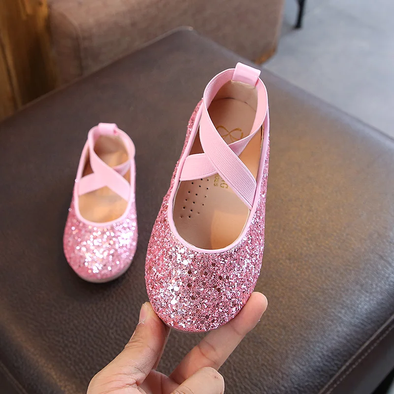 Girls Ballet Flats Baby Dance Party Girls Shoes Glitter Children Shoes Gold Bling Princess Shoes 3-12 years Kids Shoes