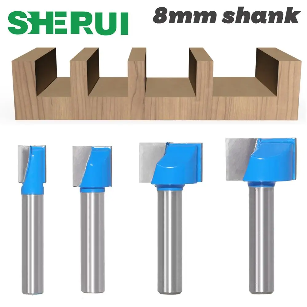 SHERUI 1Pc 8มม.ทำความสะอาดด้านล่างแกะสลักคาร์ไบด์ Router บิตงานไม้เครื่องมือเครื่องกัด CNC Endmill สำหรับไม้