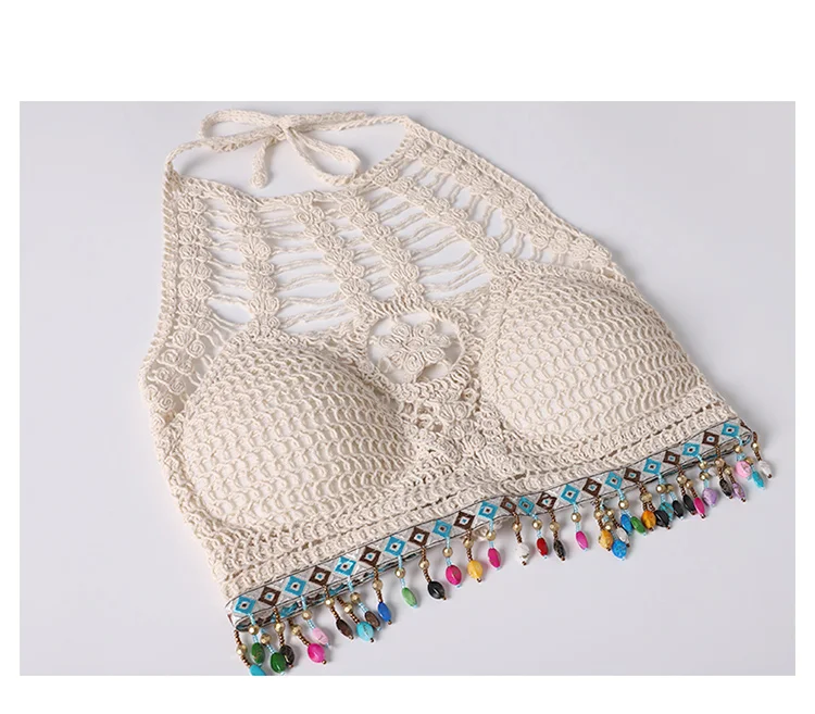 summer holiday beach camis lady sexy tassels crochet camisole women sexy tassels bikini camis female crochet halter bikini tops