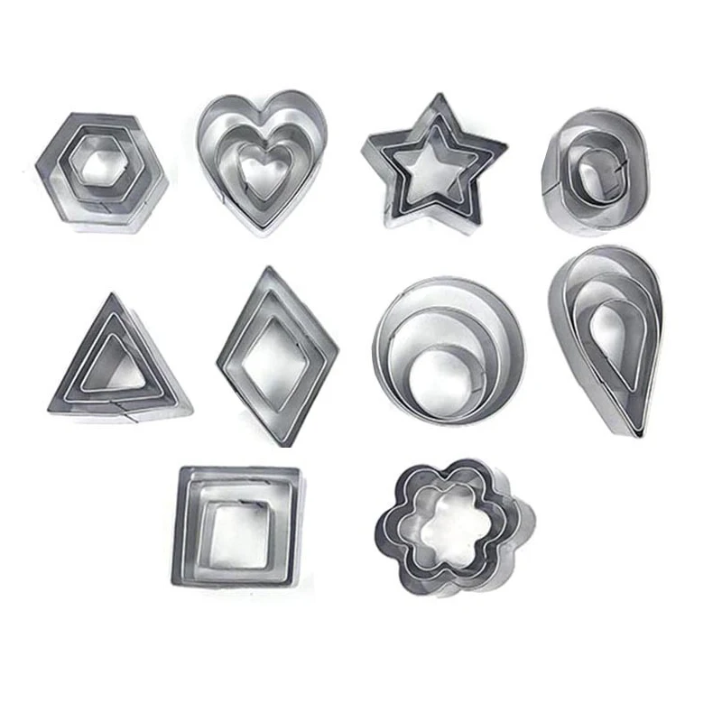 30pcs Polymer Clay Cutters Set Heart Star Circle Square Mini Geometric Shape Stainless Steel Metal Molds Cake Cookie Making Tool