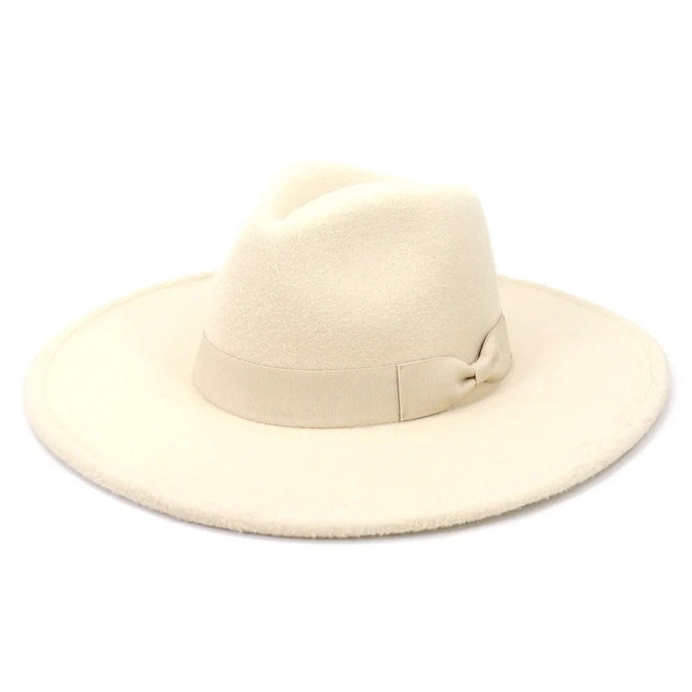 9.5CM big brim jazz hat new bow peach heart fedora hat women  jautumn and winter retro British woolen top hat