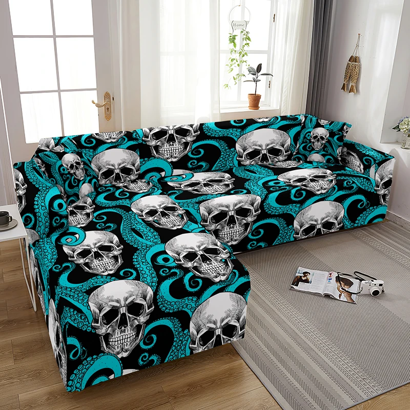 Skull With Rose Elastic Couch Cover Stretch Tight Wrap All-inclusive Sofa Covers For Living Room 1/2/3/4 Seater Slipcover