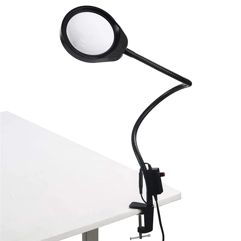 Hands free Illuminating Magnifier High Magnification 10x20x Magnifying Glass With Led Lights Table Clamp Lamp Lengthen Flex Arm