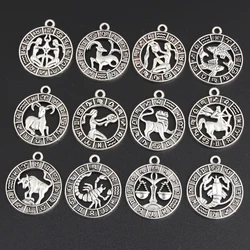 Silver/Gold Color 24x21mm Twelve Constellations Charms Zodiac Pendant For DIY Handmade Metal Astrology Jewelry Making Accessorie