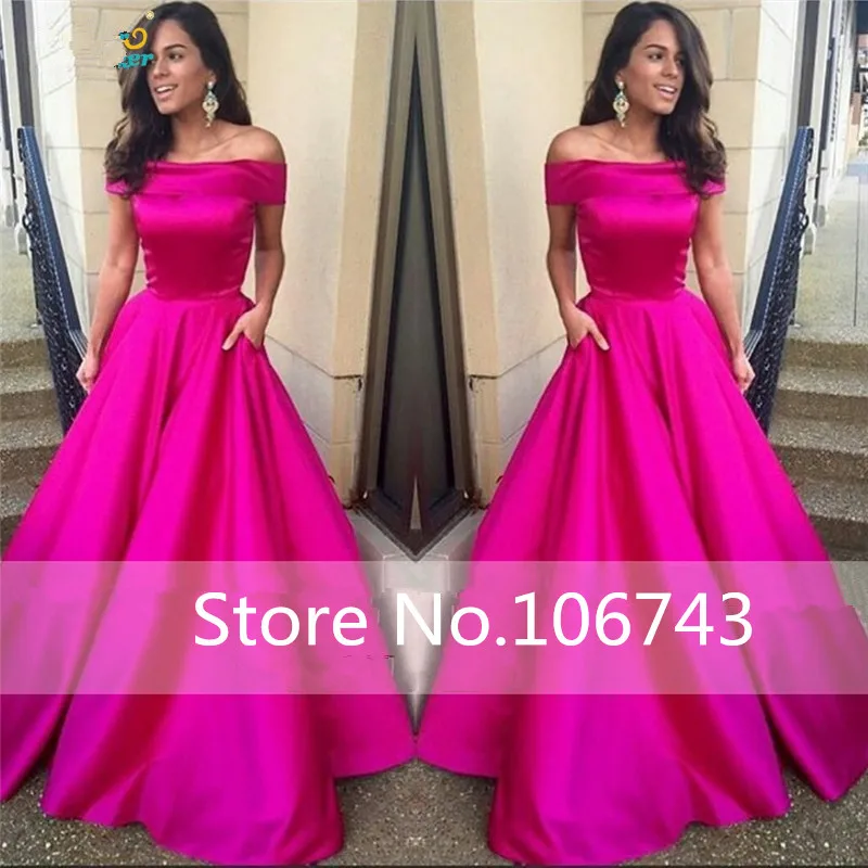 

abiye elbise New Long Elegant Fuchsia Evening Boat neck A line Long Prom Party Gown Vestidos De Noite mother of the bride dress