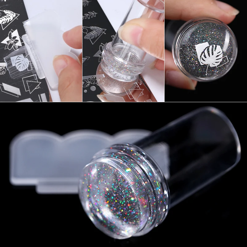 Nail Stamper Set Glitter Jelly Head With Scraper Nail Art Template Print Silicone Stamping Plate Tools Manicure Accessories Kits