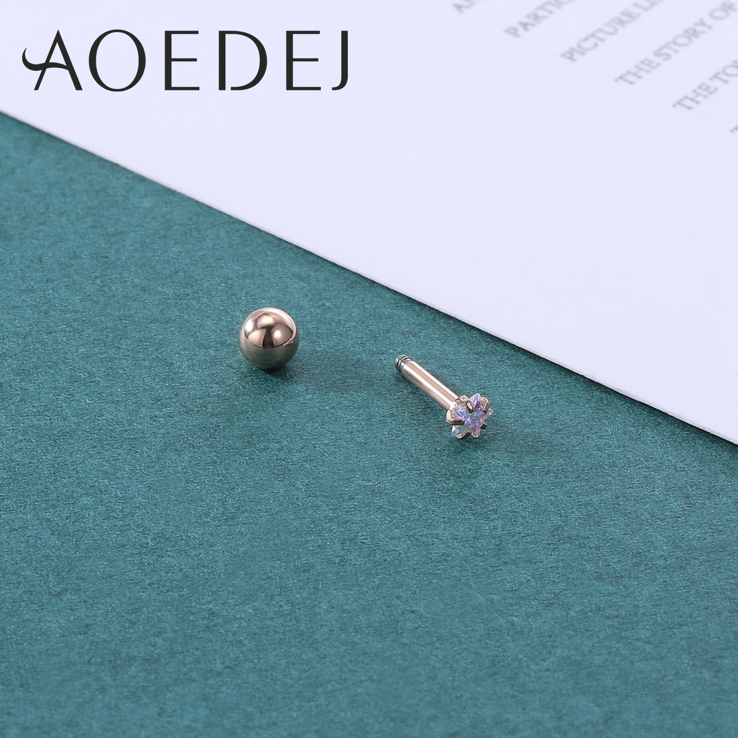 AOEDEJ 1PC 16G 20G Kolczyki sztyfty ze stali nierdzewnej dla kobiet Dziewczyna CZ Kryształowy okrągły kolczyk Piercing Tragus Helix pozłacany różem — zdjęcie 4