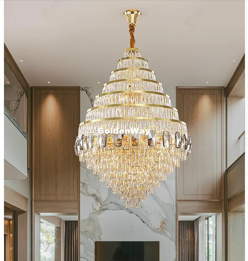 Luxury Golden Stainless Steel D60cm Crystal Pendant Lights E14 Luminarias Dining Room Staircase Pendant Lamp Lighting Fixtures