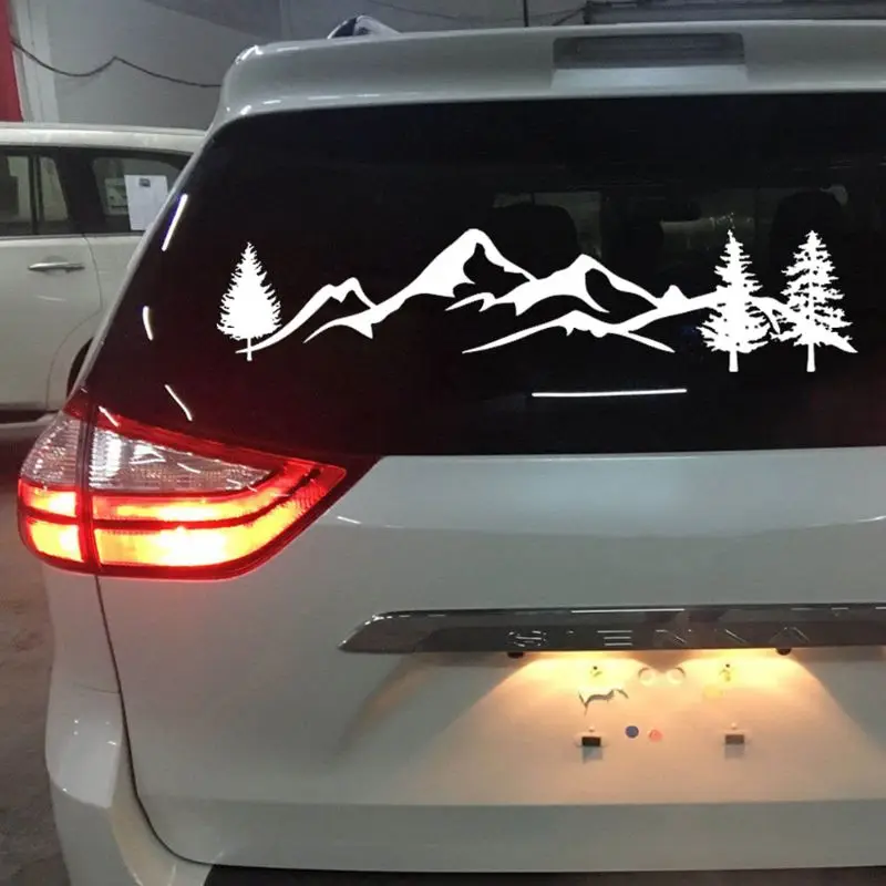 For SUV RV Camper Offroad 1pc 100cm Black/White Tree Mountain Car Decor PET Reflective Forest Car Sticker Decal