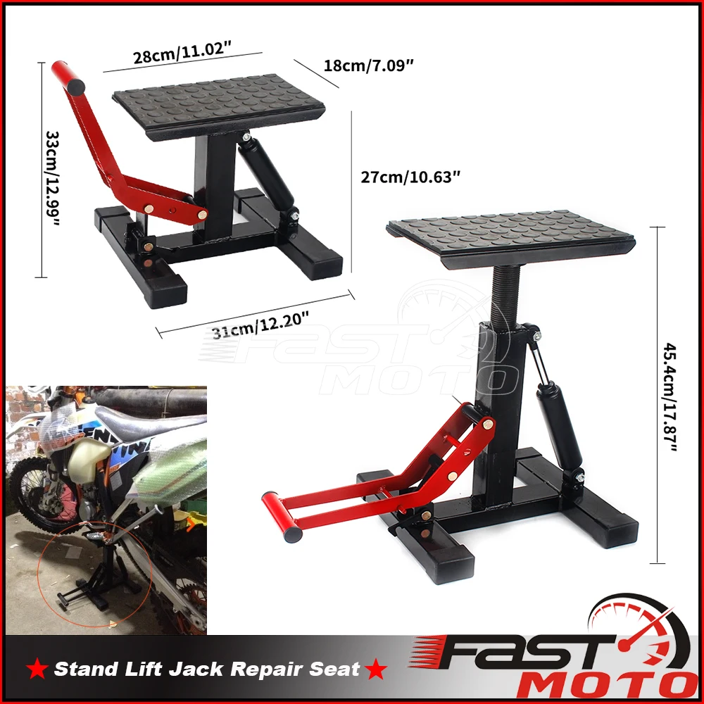 150kg 330Lbs Adjustable Lift Jack Crank Stand Steel Hoist Stand Stool Seat Universal Dirt Bike Enduro Repair Table Repair Tool