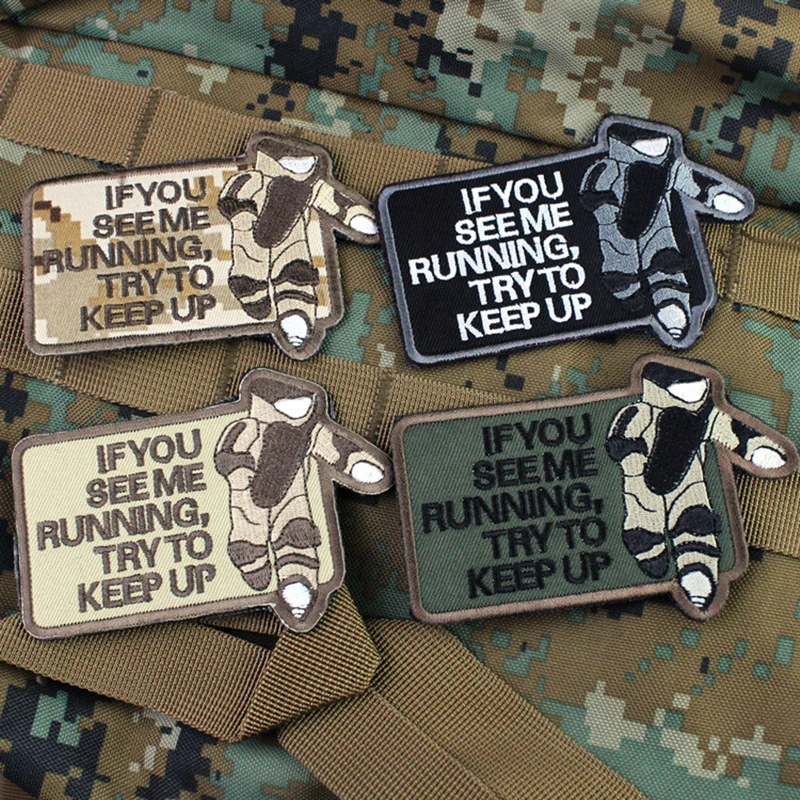 EOD Tactical Embroidery Badges for Backpack Clothes Hunting Applique Accessories If You See Me Running Try to Keep Up