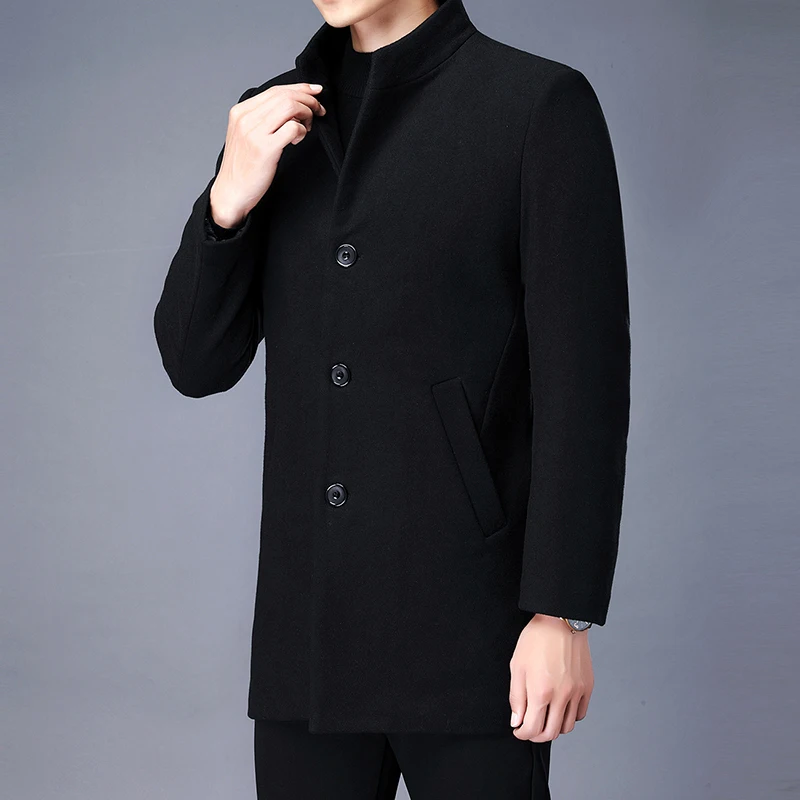 2022 Winter Wool Coat Men Thick Coats Slim Fit Stand Collar Mens Fashion Wool Blend Outwear Jackets Smart Casual Trench Coat