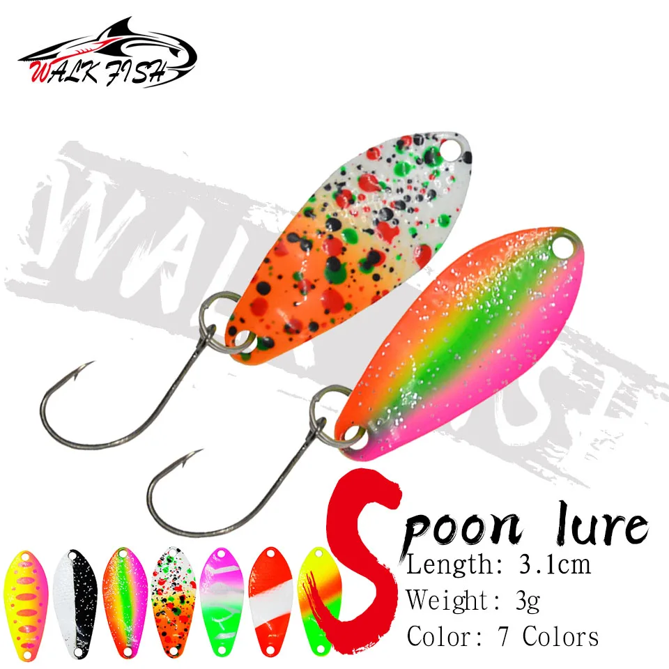 WALK FISH 1PC Pesca Spoon Bait 3g 31mm Metalowa przynęta wędkarska z pojedynczym haczykiem Twarde przynęty Spinner do pstrąga Okoń Japan Wobbler