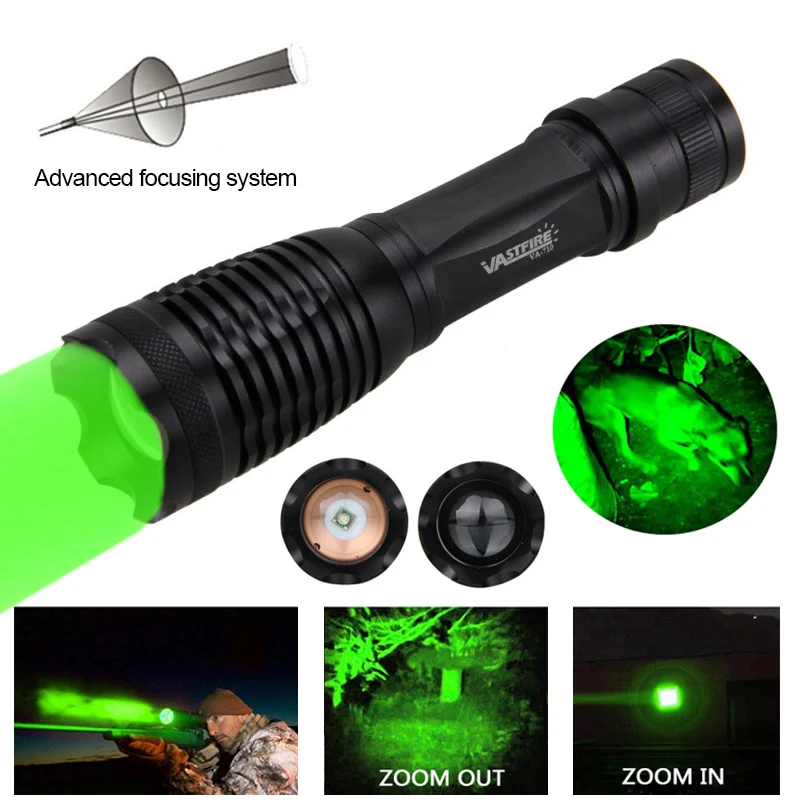 C8s Zoomable Flashlight 1 Mode High Tactical LED Green/Red/White Hunting Torch With Weaver Picatinny Mount Gun Rail